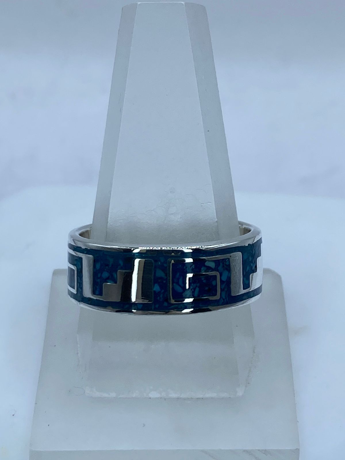 Anillo Greca Geométrica en Plata .925 con Turquesa Natural