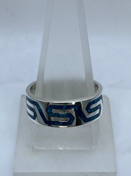 Anillo Greca Moderna en Plata .925 con Turquesa Natural