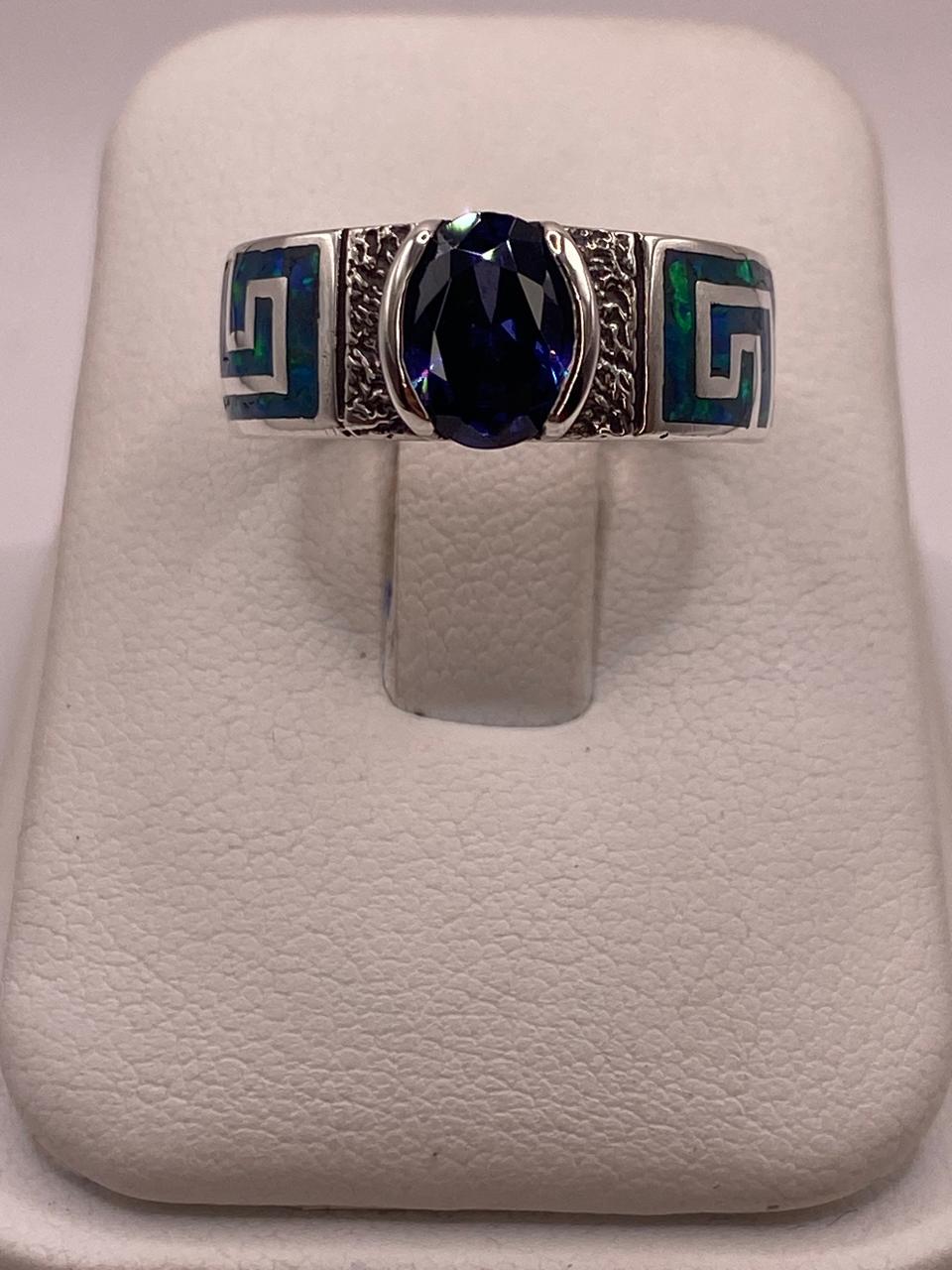 Anillo de Greca con Ópalo de Fuego y Zirconia en Plata .950