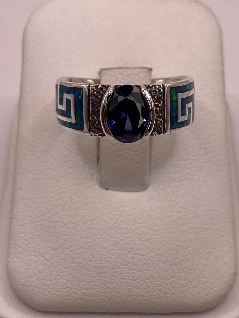 Anillo de Greca con Ópalo de Fuego y Zirconia en Plata .950