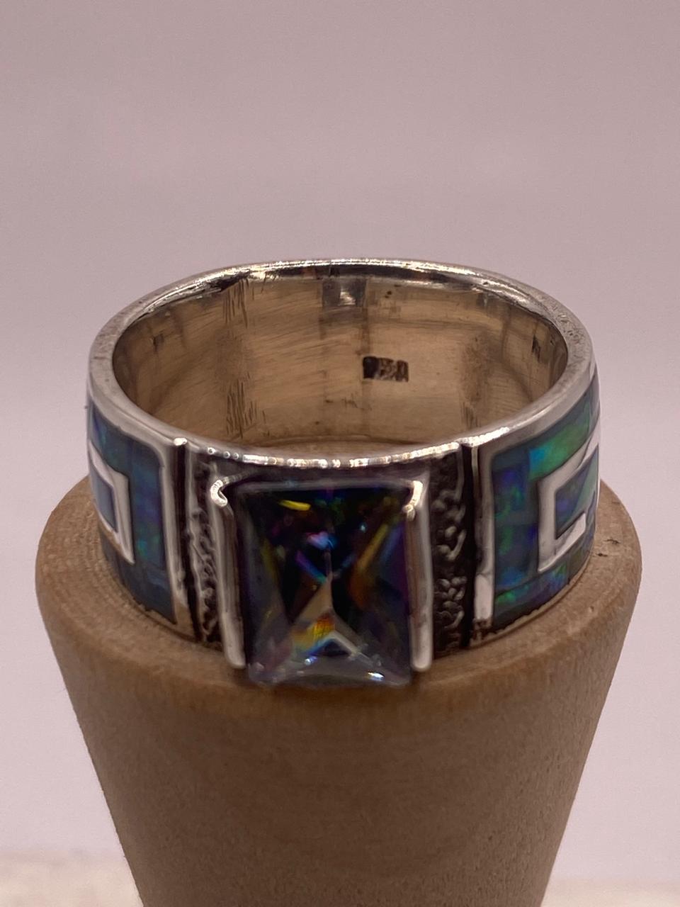 Anillo de Greca con Ópalo de Fuego y Zirconia en Plata .950