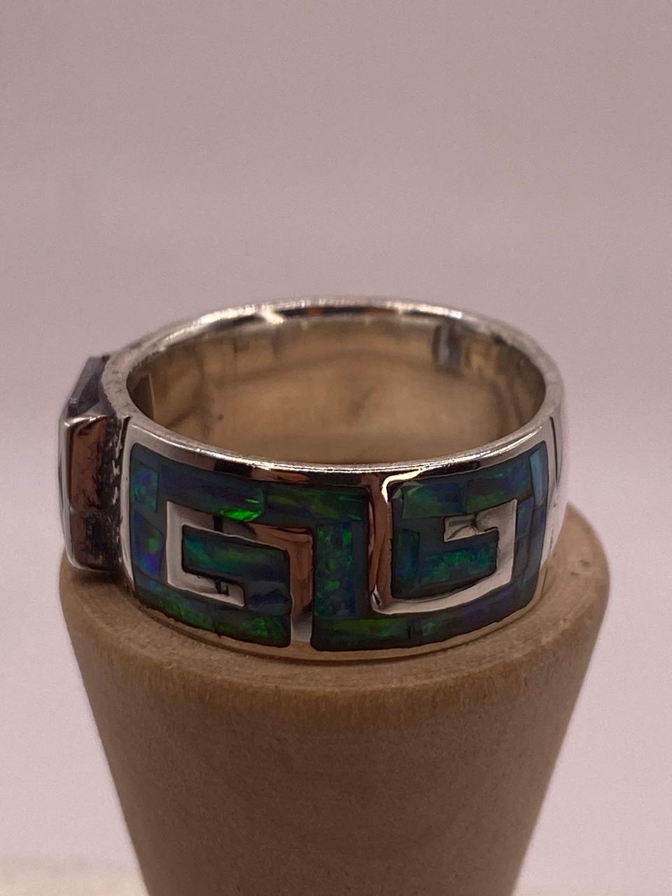 Anillo de Greca con Ópalo de Fuego y Zirconia en Plata .950