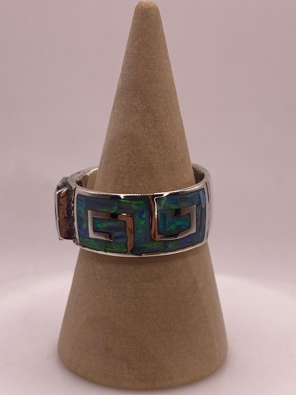 Anillo de Greca con Ópalo de Fuego y Zirconia en Plata .950