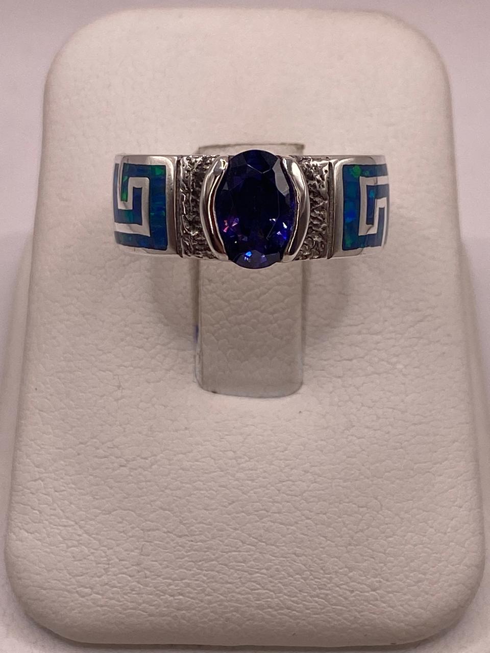 Anillo de Greca con Ópalo de Fuego y Zirconia en Plata .950