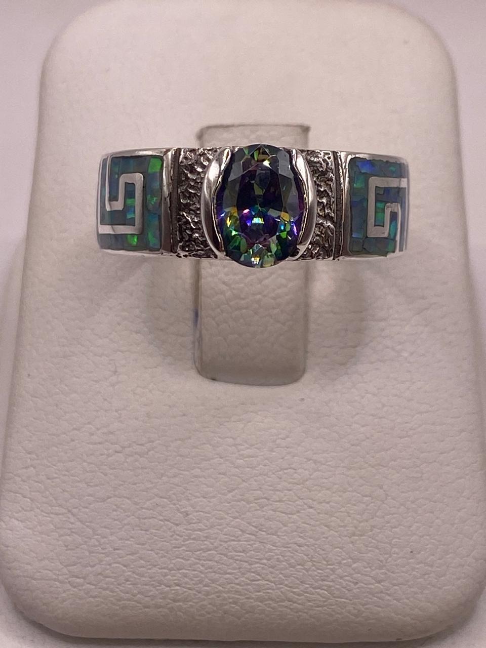 Anillo de Greca con Ópalo de Fuego y Zirconia en Plata .950