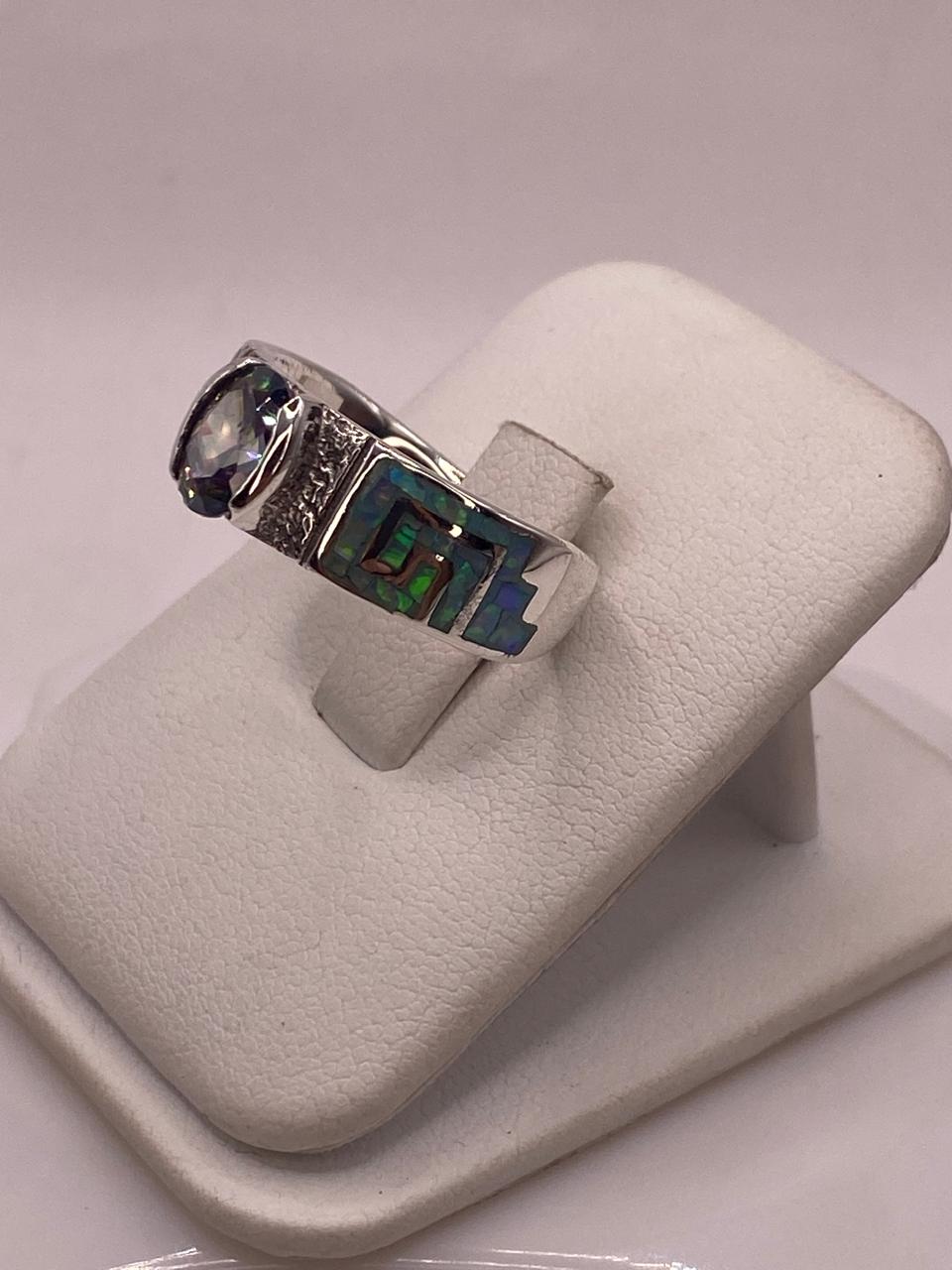 Anillo de Greca con Ópalo de Fuego y Zirconia en Plata .950