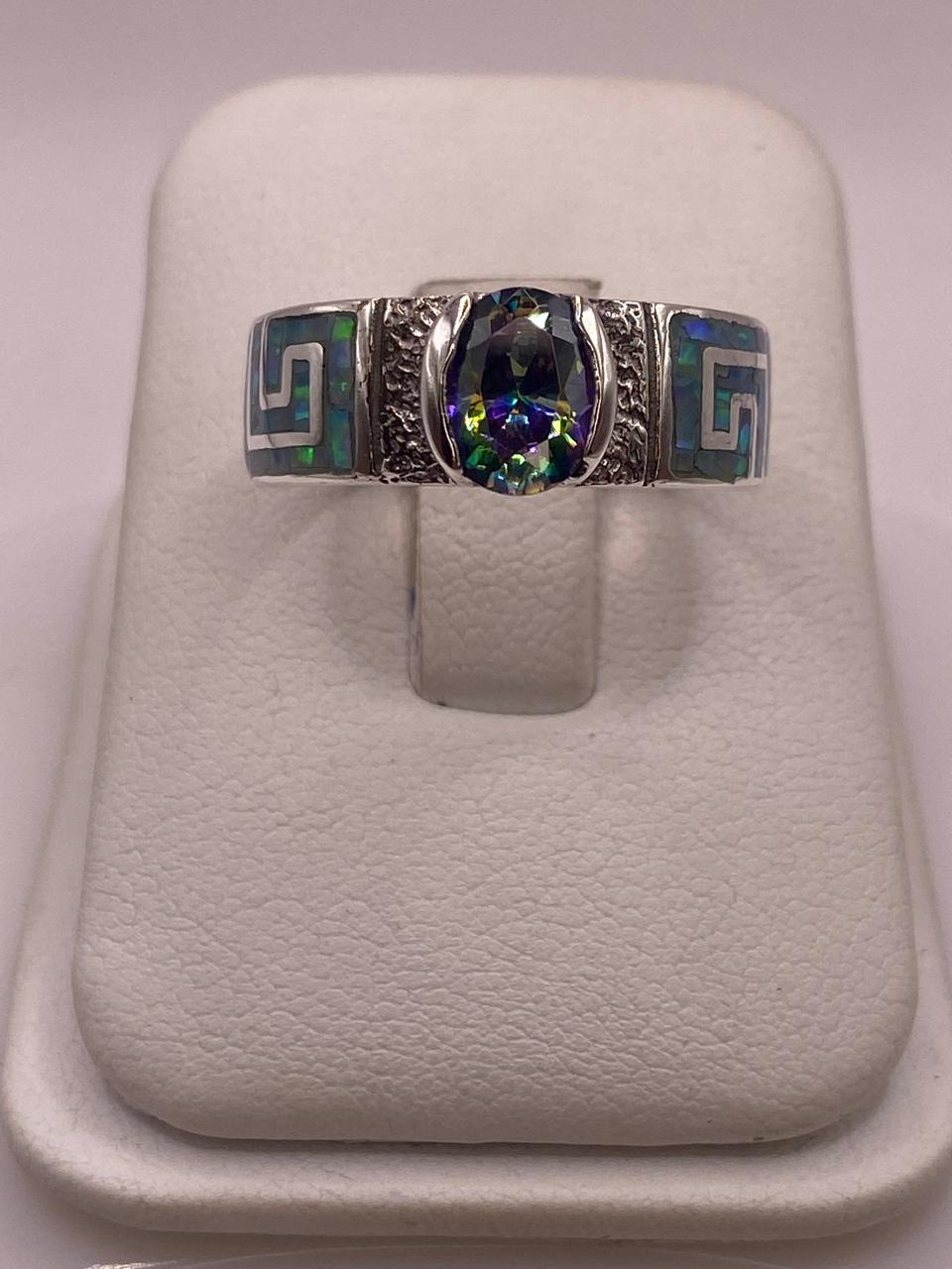 Anillo de Greca con Ópalo de Fuego y Zirconia en Plata .950