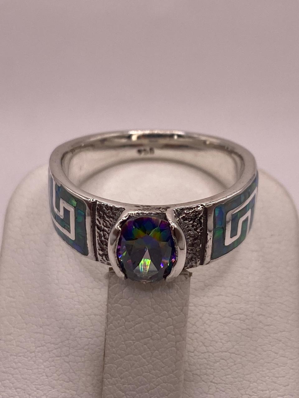 Anillo de Greca con Ópalo de Fuego y Zirconia en Plata .950