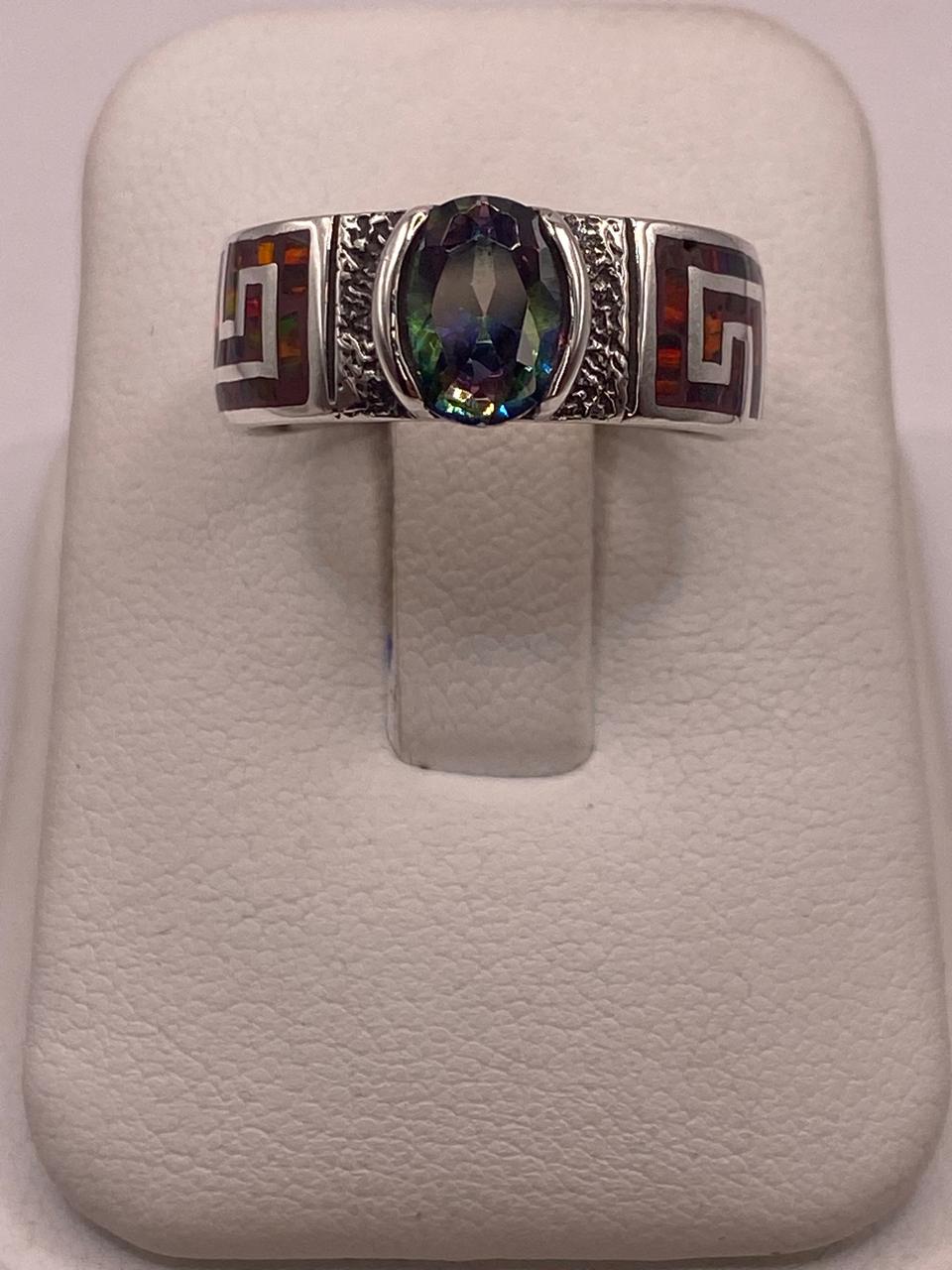 Anillo de Greca con Ópalo de Fuego y zirconia en Plata .950
