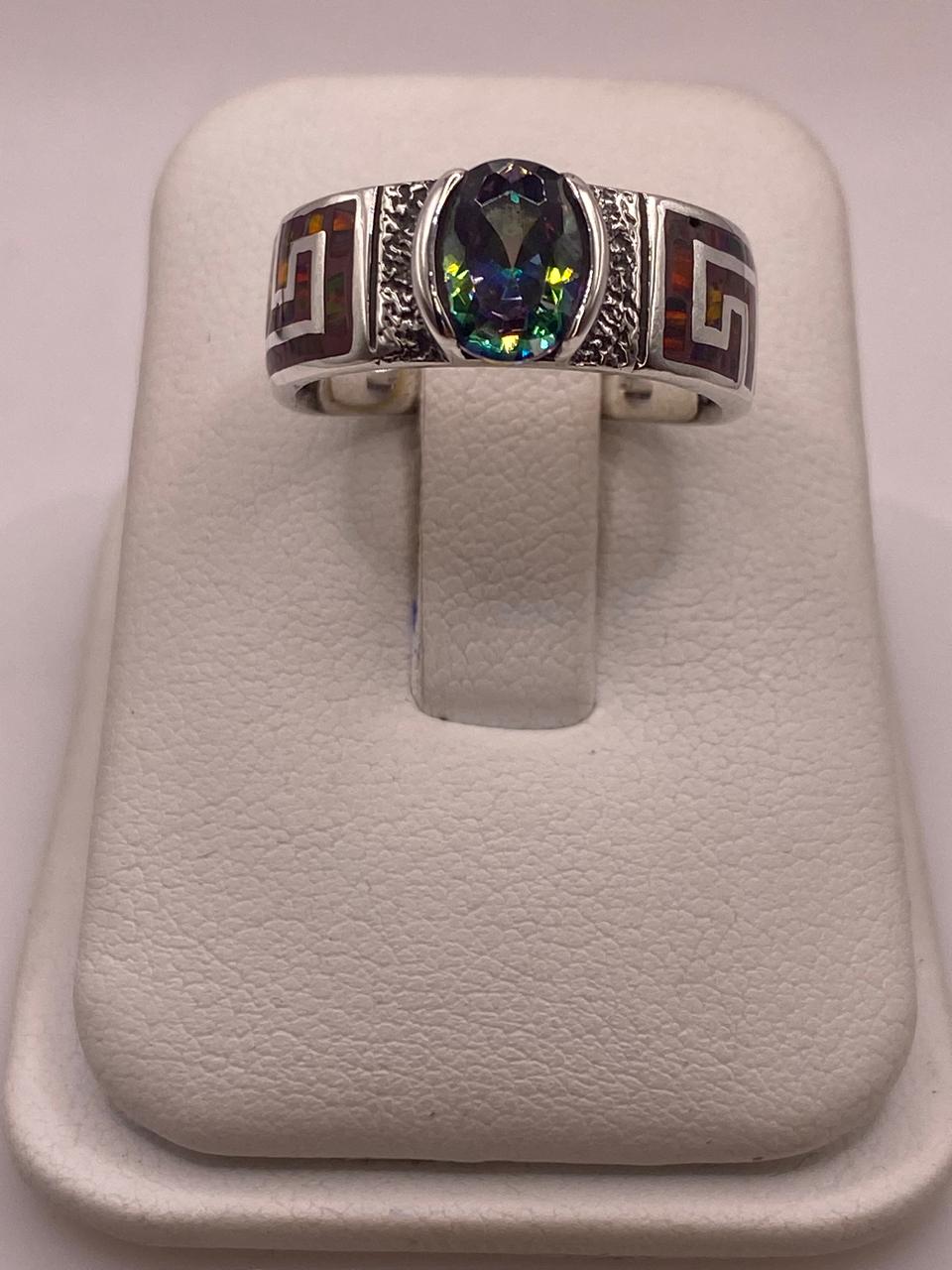Anillo de Greca con Ópalo de Fuego y zirconia en Plata .950