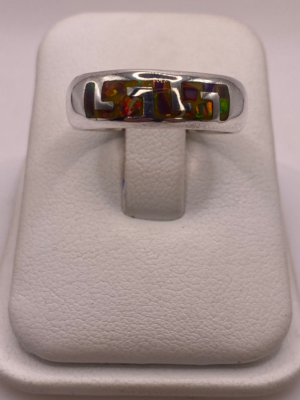 💍✨ Anillo Greca de Plata 950 con Ópalo de Fuego