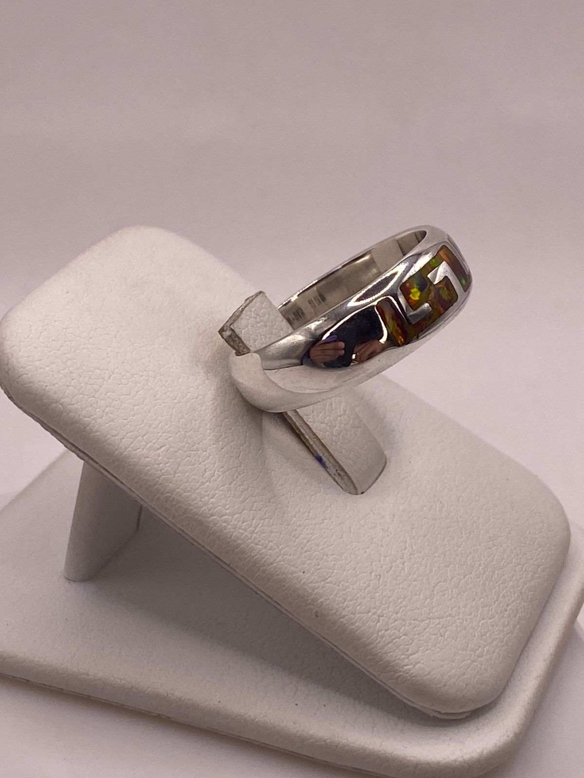 💍✨ Anillo Greca de Plata 950 con Ópalo de Fuego