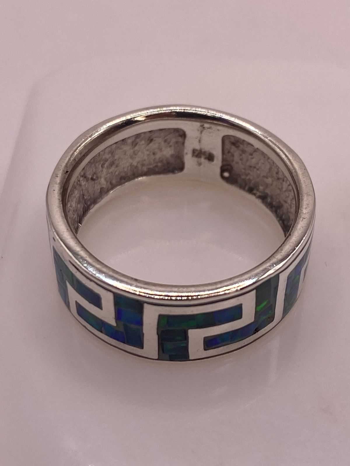 💍✨ Anillo Greca de Plata 950 con Ópalo de Fuego