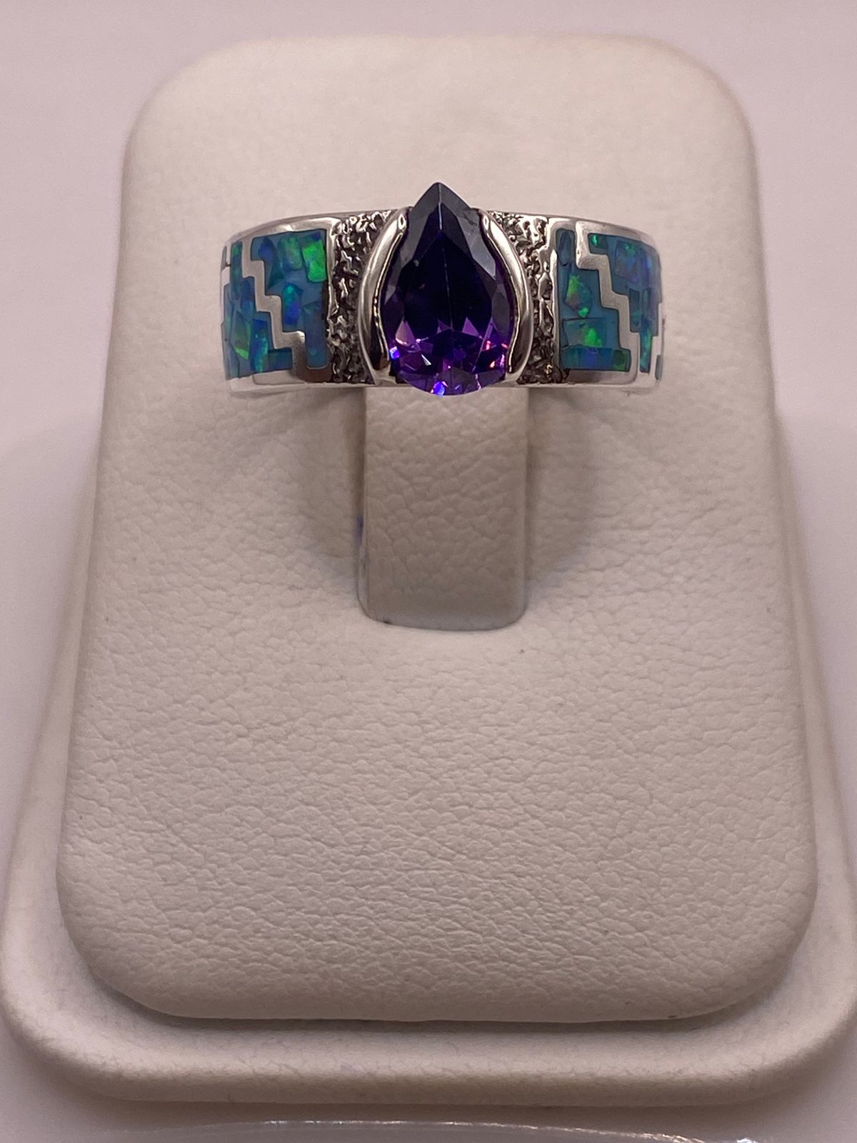 Anillo Greca de Plata 950 con Ópalo de Fuego y Zirconia