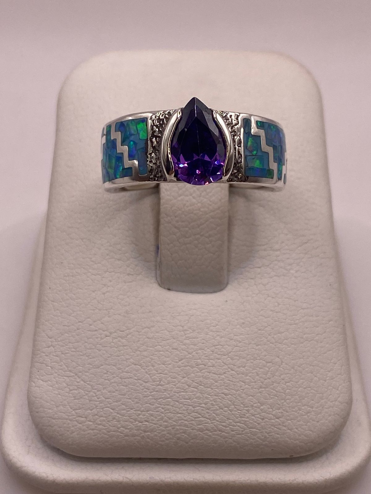 Anillo Greca de Plata 950 con Ópalo de Fuego y Zirconia