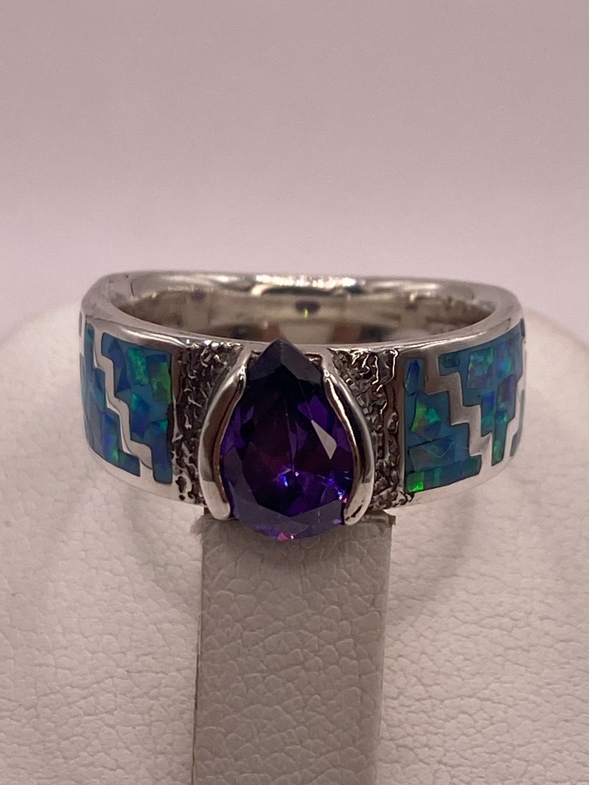 Anillo Greca de Plata 950 con Ópalo de Fuego y Zirconia