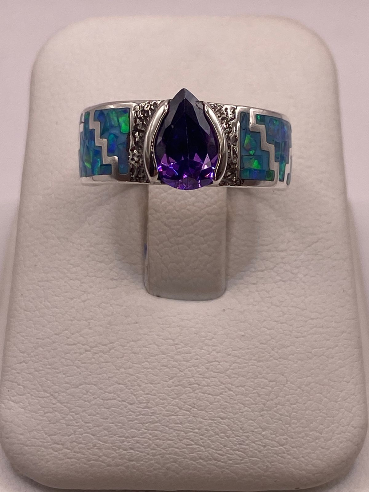 Anillo Greca de Plata 950 con Ópalo de Fuego y Zirconia