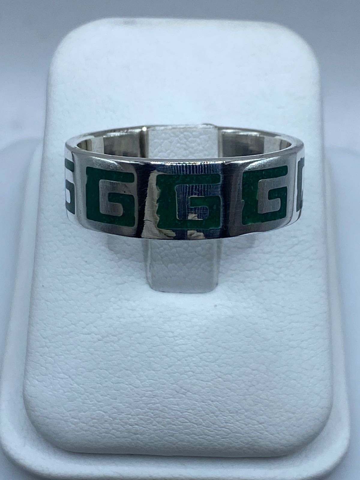 Anillo Greca Prehispánica en Plata .925 con Malaquita Natural