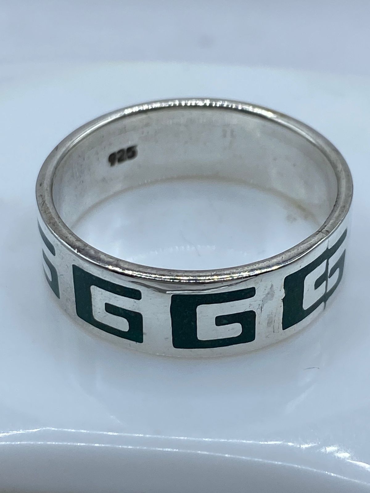 Anillo Greca Prehispánica en Plata .925 con Malaquita Natural