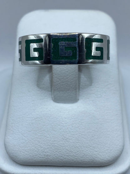 Anillo Greca Prehispánica en Plata .925 con Malaquita Natural
