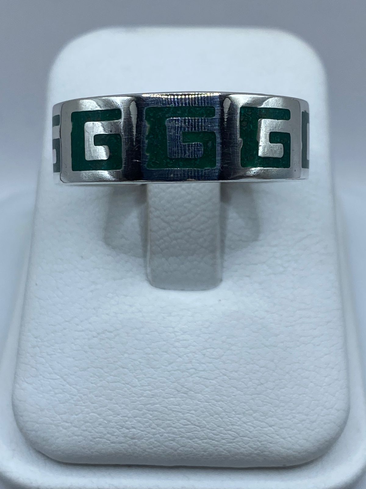 Anillo Greca Prehispánica en Plata .925 con Malaquita Natural