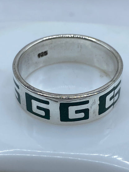Anillo Greca Prehispánica en Plata .925 con Malaquita Natural, sello de autenticidad Plata Ley .925
