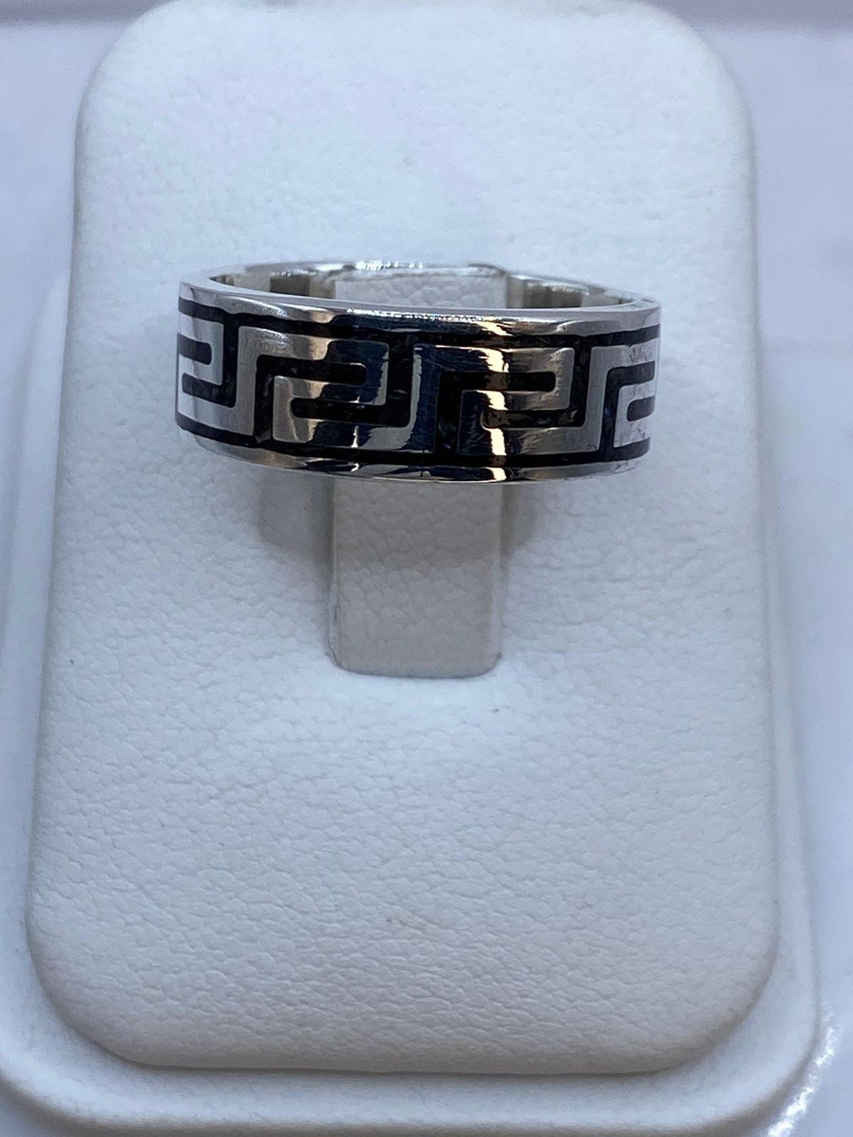 Anillo Greca Tipo Laberinto de Plata .925 con Obsidiana Negra