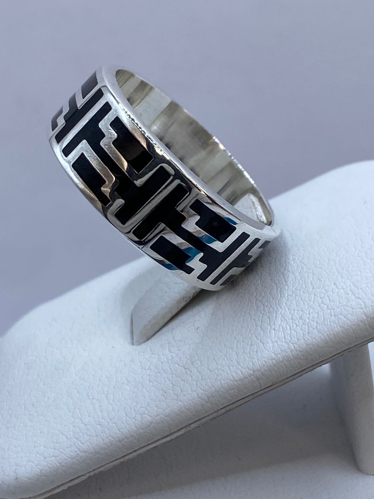 Anillo Greca Ancestral en Plata .925 con Obsidiana