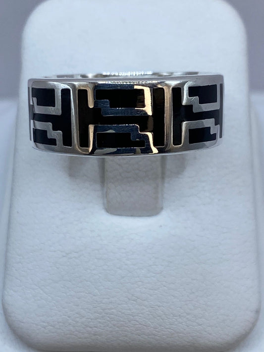Anillo Greca Ancestral en Plata .925 con Obsidiana, vista frontal