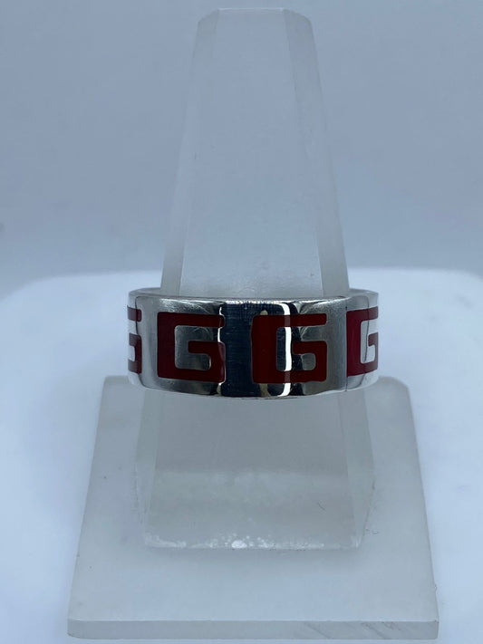 Anillo Greca Clásica en Plata .925 con Coral Rojo
