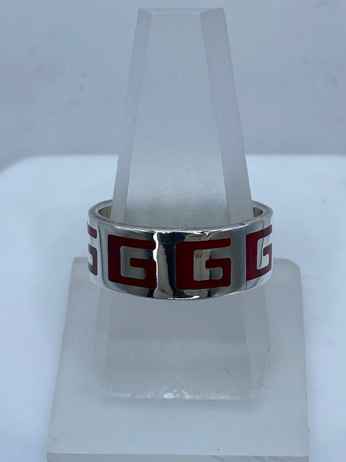 Anillo Greca Clásica en Plata .925 con Coral Rojo