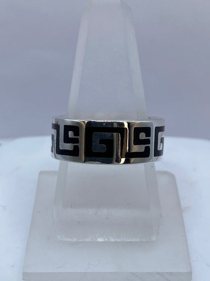 Anillo Greca Clásica en Plata .925 con Obsidiana, vista lateral