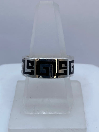 Anillo Greca Clásica en Plata .925 con Obsidiana, vista lateral