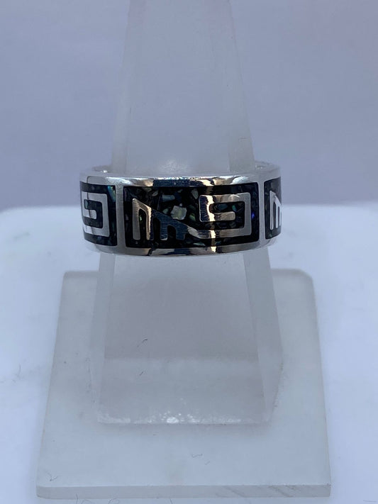 Anillo Greca Geométrica de Plata .925 con Obsidiana Negra