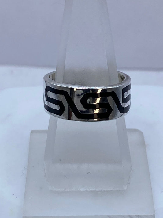 Anillo Greca Moderna en Plata .925 con Obsidiana