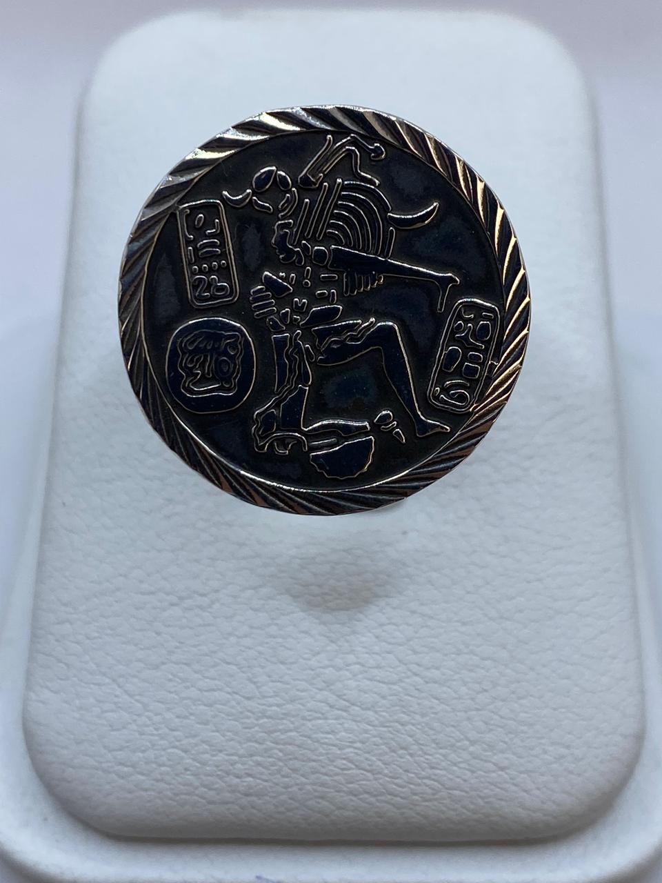Anillo Guerrero Maya en Plata .925 – Diseño Prehispánico Circular Tipo Sello
