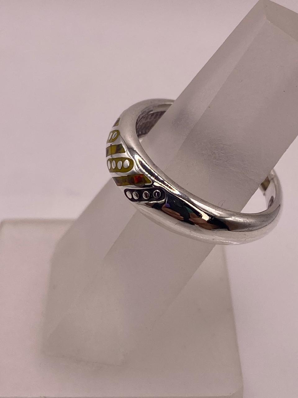 Anillo con Incrustación Diagonal de Plata 950 y Ópalo de Fuego