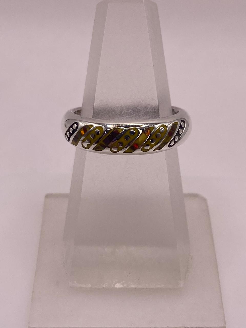 Anillo con Incrustación Diagonal de Plata 950 y Ópalo de Fuego