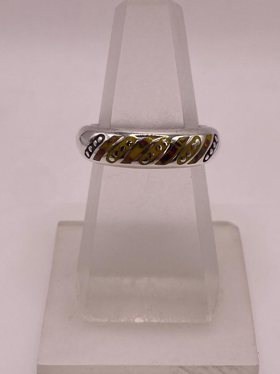Anillo con Incrustación Diagonal de Plata 950 y Ópalo de Fuego