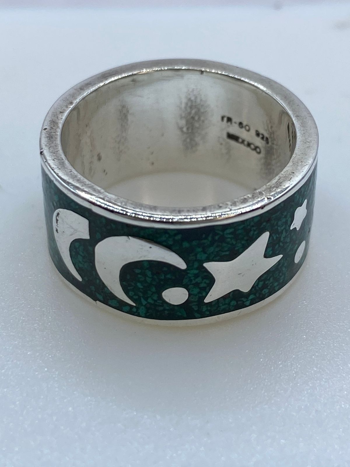 🌙⭐ Anillo de Malaquita con Diseño Luna y Estrellas en Plata .925
