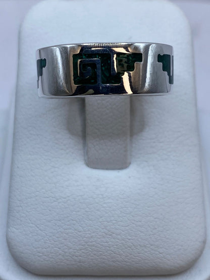 Anillo de Malaquita con Greca Espiral Calada en Plata .925, vista frontal