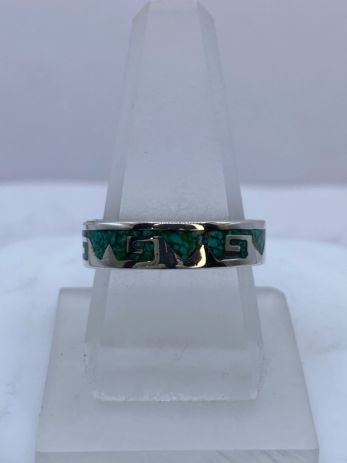 Anillo de Malaquita con Grecas Caladas en Plata .925