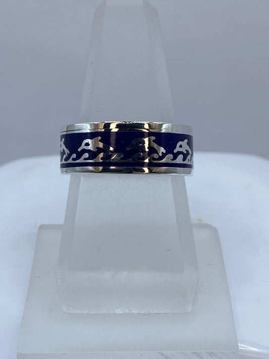 Anillo Marino con Delfines en Plata .925, vista frontal