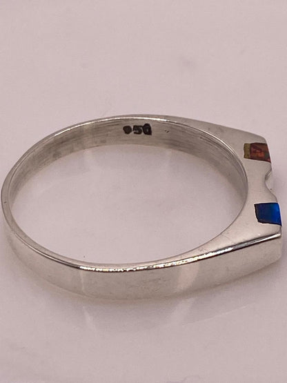 Anillo Minimalista de Plata 950 con Ópalo de Fuego, sello de autenticidad Plata Ley .925