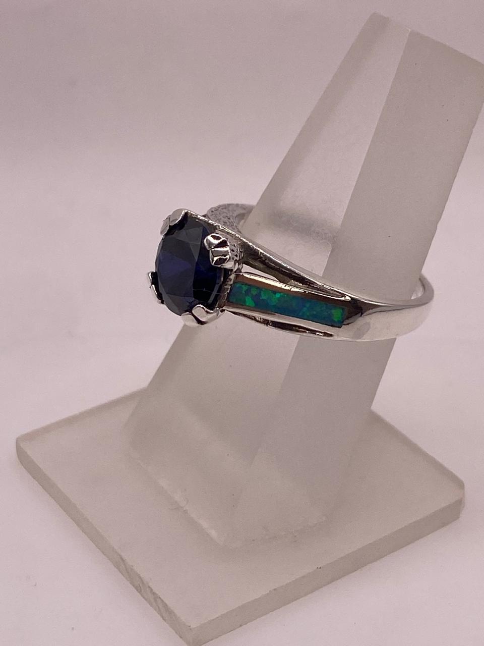 Anillo Moderno de Plata 925 con Ópalo de Fuego y Zirconia