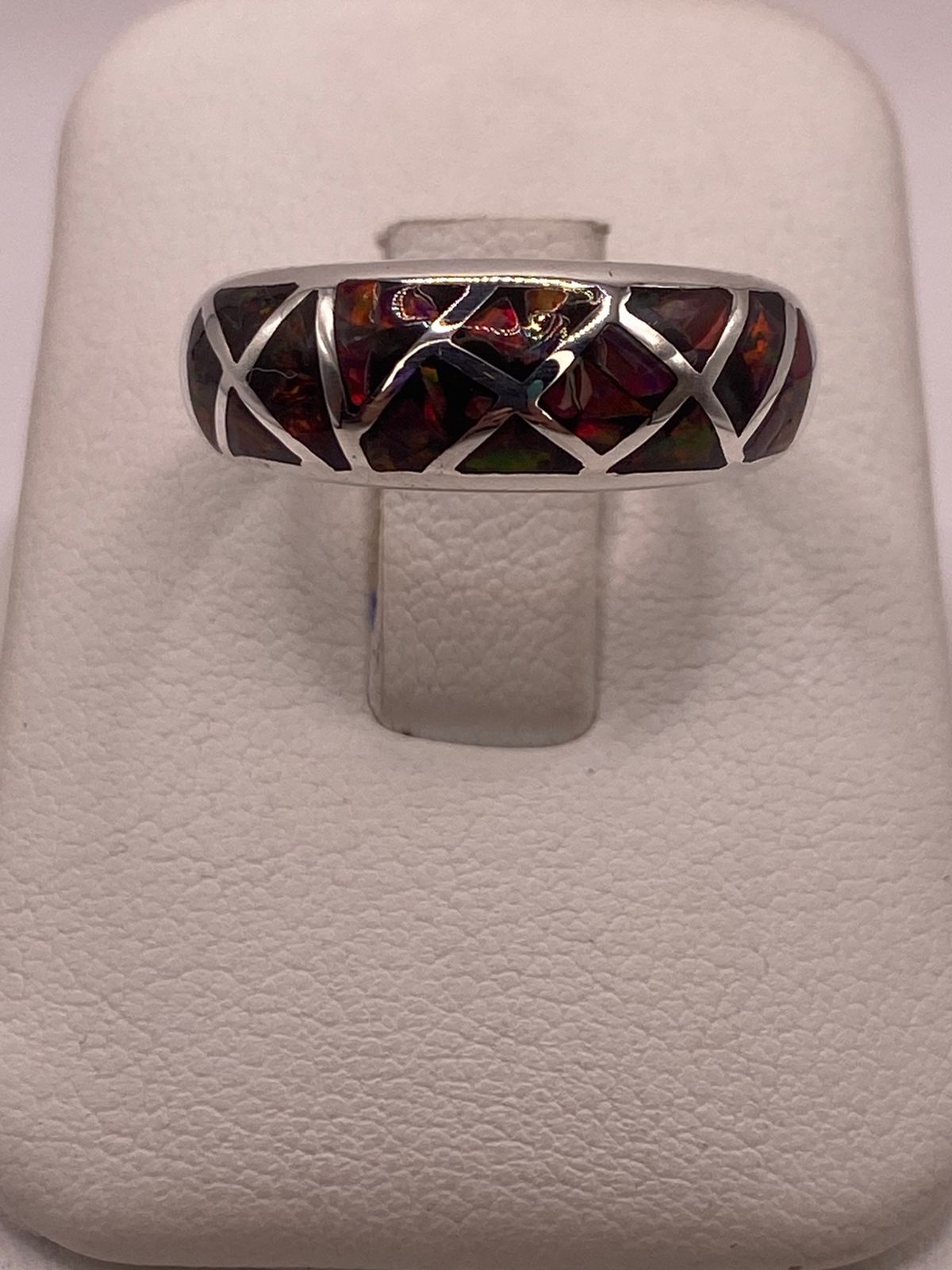 Anillo Moderno Geométrico de Plata 950 con Ópalo de Fuego