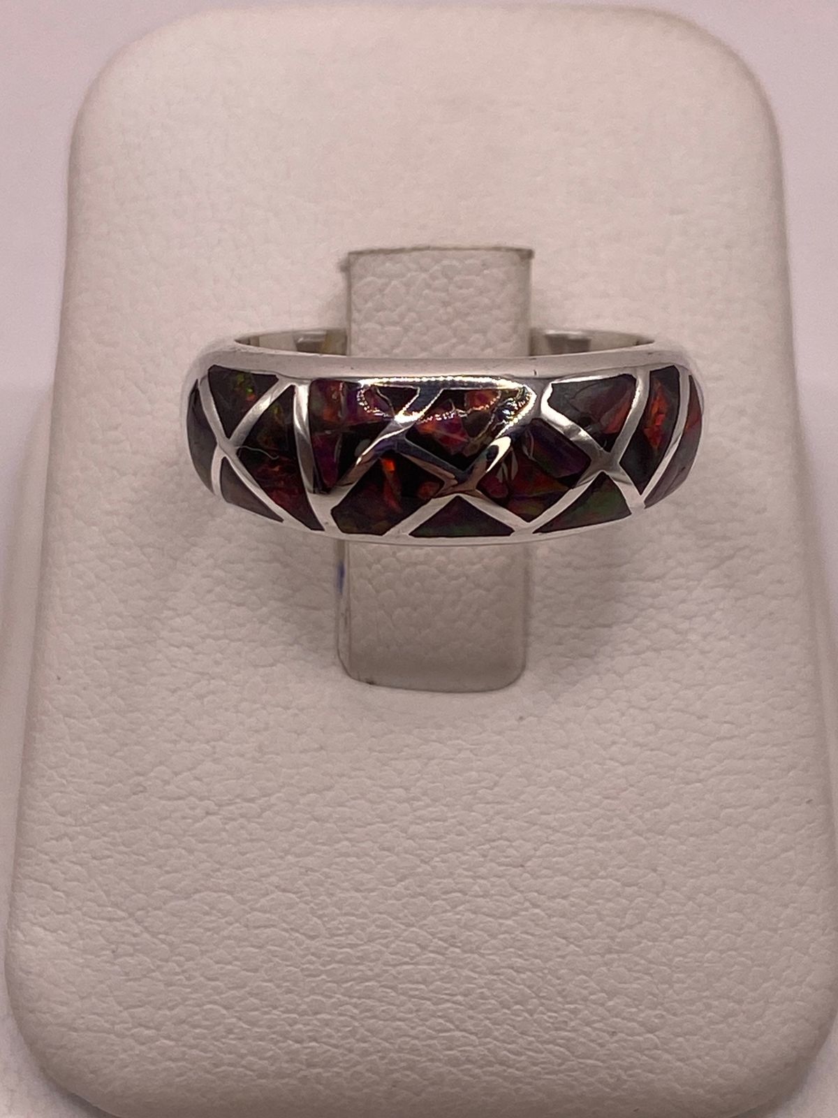 Anillo Moderno Geométrico de Plata 950 con Ópalo de Fuego
