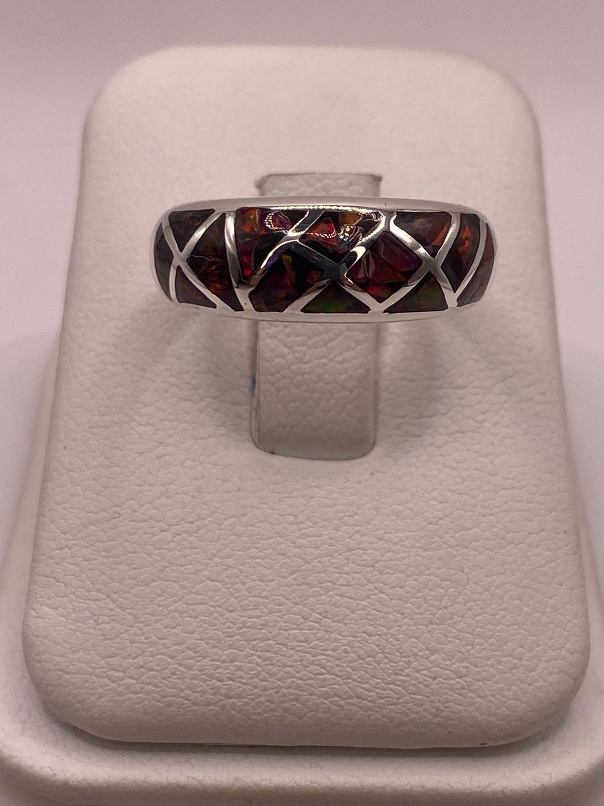 Anillo Moderno Geométrico de Plata 950 con Ópalo de Fuego