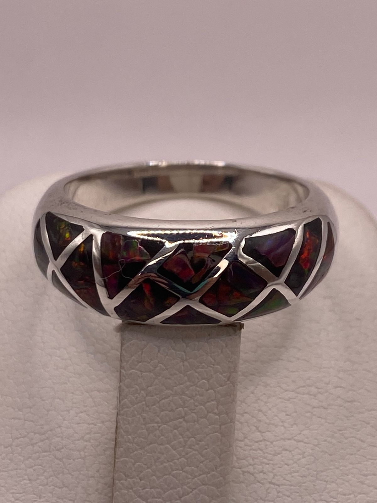 Anillo Moderno Geométrico de Plata 950 con Ópalo de Fuego