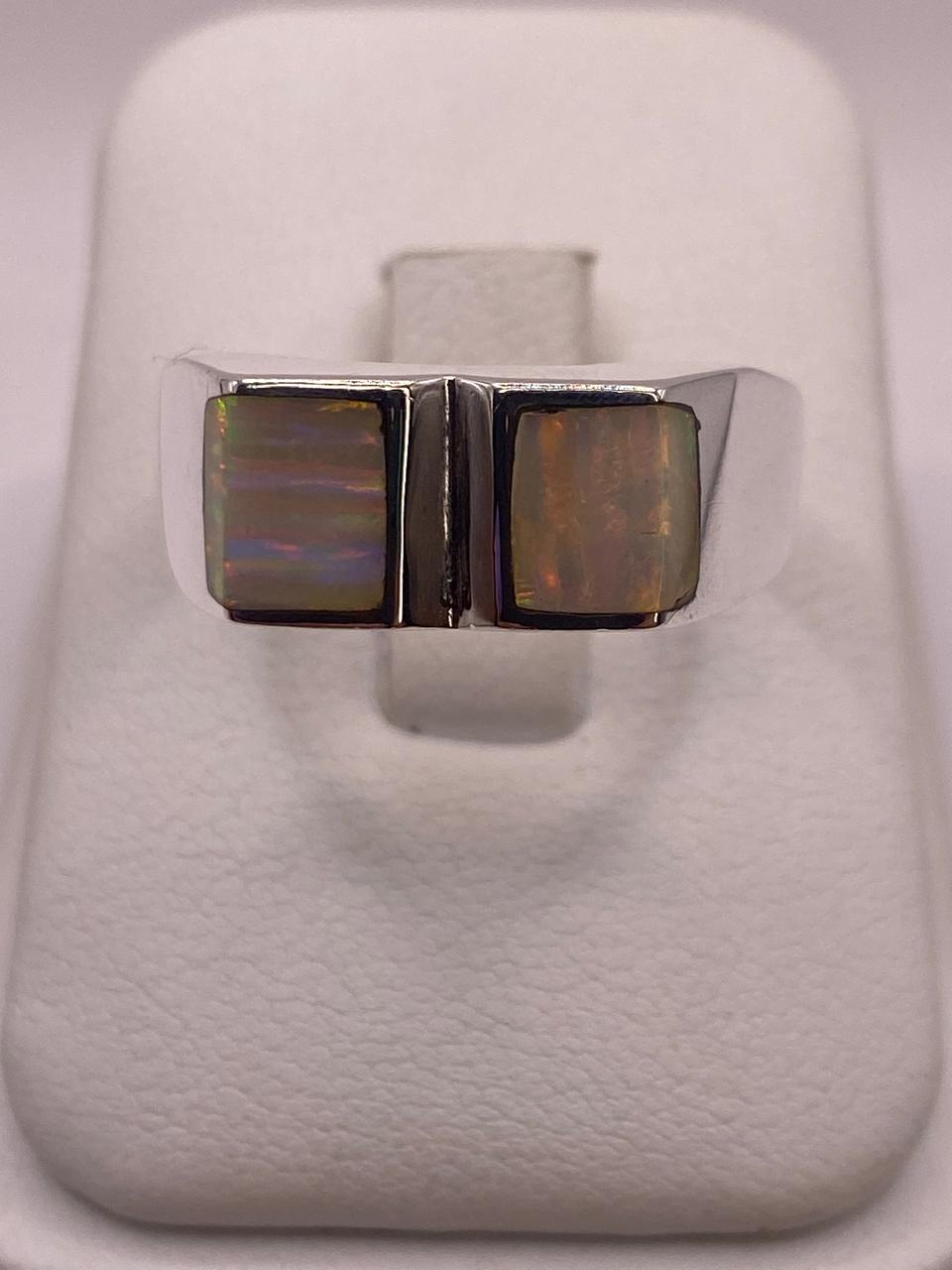 Anillo Moderno Geométrico de Plata 950 con Ópalo de Fuego